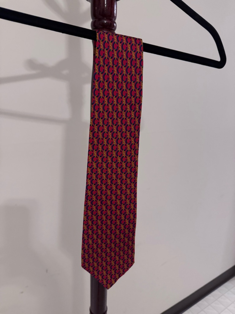 Gucci Silk Tie Red Chain Print Italy Vintage